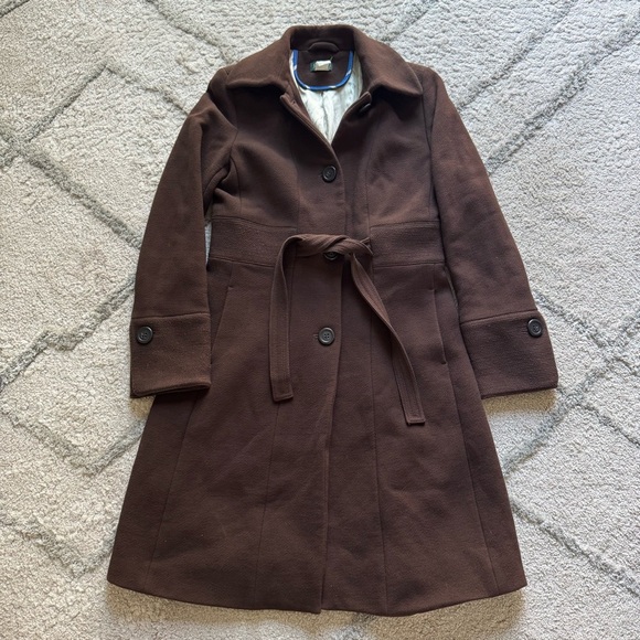 J Crew Lady Day chocolate brown wool coat belted peacoat 6 - Picture 10 of 12